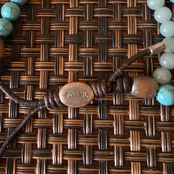 Bundle of 3 Fossil Adjustable Bracelets Turquoise & Leather with Fossil Logo - Picture 2 of 16